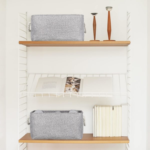 Oppbevaringskurv for hyller, oppbevaringsbokser med håndtak, store oppbevaringsbokser i stoff for organisering av hjem og kontor, grå Full/Grey 15inch-4pack