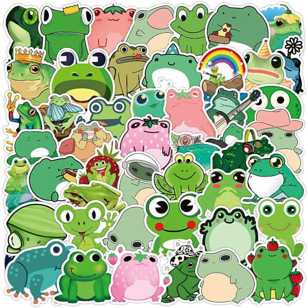 Frog Stickers| 50 stk | Vinyl vanntette klistremerker for bærbar PC, skateboard, vannflasker, datamaskin, telefon, gitar, frosker klistremerker for barn Tenåringer Voksen (frosk)
