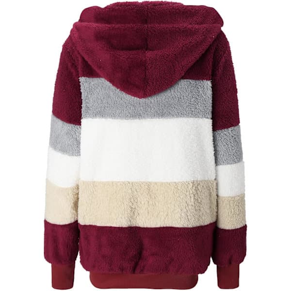 Teddyfleecejacka för dam med huva, övergångsjacka med fickor, dragkedja, höst, vinter, plyschjacka, fleecejacka, vinter S C Green