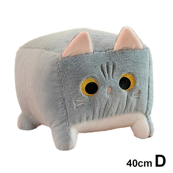 Söt Fyrkantig Plush Katt Leksak Fluffig Svart Katt Kudde Fylld Djur Plush Dock Gray 40cm