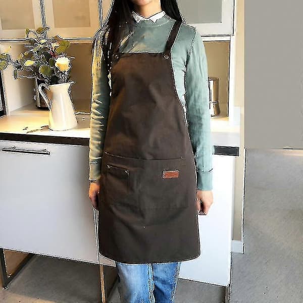 Unisex Arbejdsforklæde Lærredsforklæde Bib Justerbart Køkkenforklæde style 3