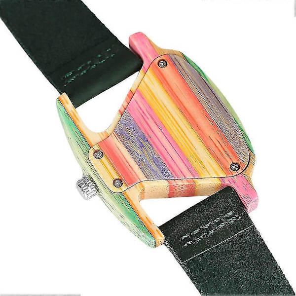 Unikt Trekant Kvinders Træur Kreativ Farverig Dame Grøn/ Rød Ægte Læder Armbåndsur Elegant Kvinders Ure Top Gave Multicolor
