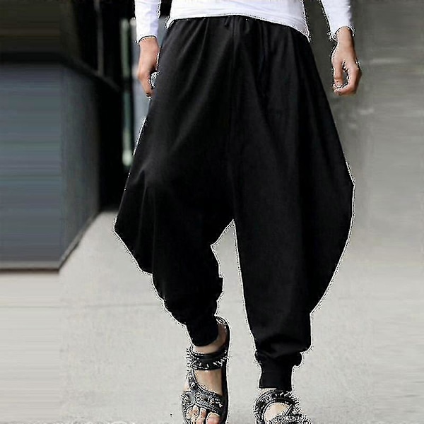 Herrar Vida Haremsbyxor Lediga Baggy Byxor Yoga Underdelar Black S