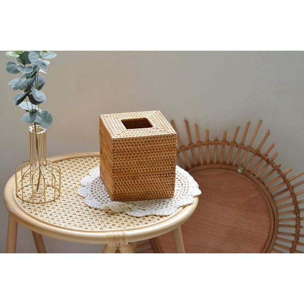 Rattaninen pyöreä nenäliinapaketin kansi, käsintehty punottu rottinkinen nenäliinapidike, 14,5 x 14,5 x 14,5 cm
