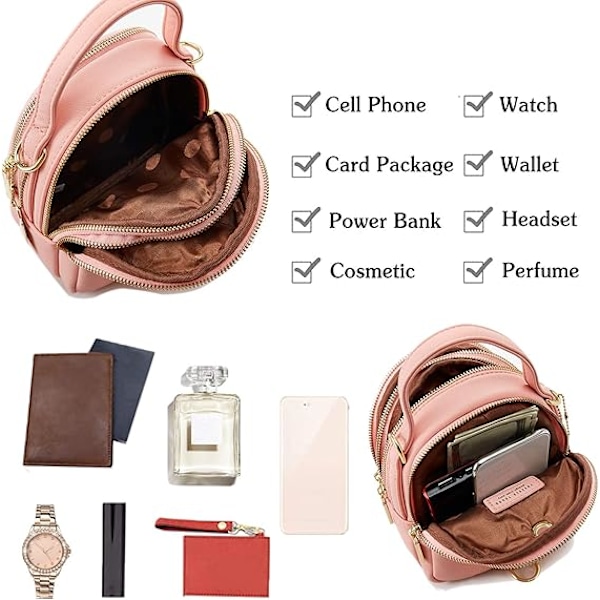 Mini Ryggsäck Dam Mode Handväska Flicka Vattentät Cross-body Väska med Hörlurs Hål Damer Läder Dagryggsäck Dating Resa Pink