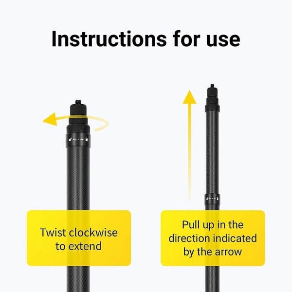 Ultra Lang Karbonfiber Usynlig Selfie Stick Justerbar Forlengelsesstang for Insta360 ONE X2 / ONE R / ONE X selfie stick