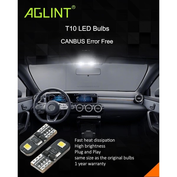 T10 LED-pærer CANBUS 12V Hvid Ingen Polaritet Designet W5W Kile Bil Indvendigt Lys Kuppel Nummerpladelys [Energiklasse A+]