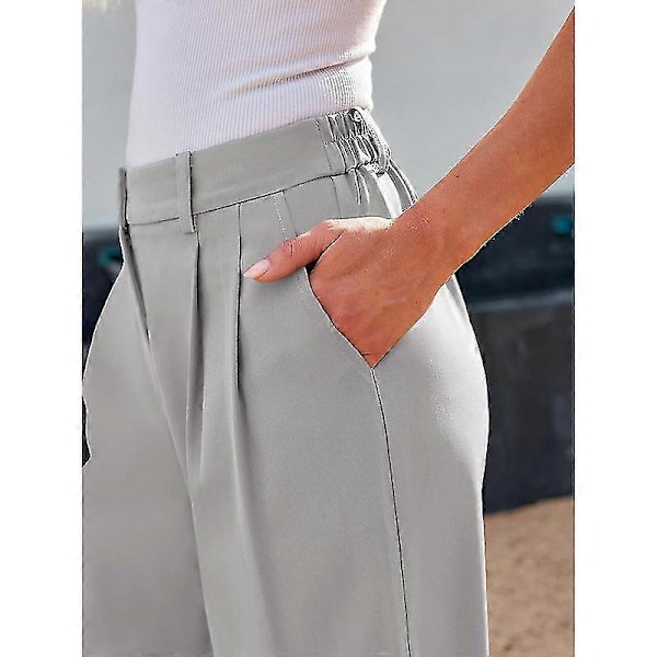 Bukser med brede ben til damer, højtaljede business casual bukser Grey XL