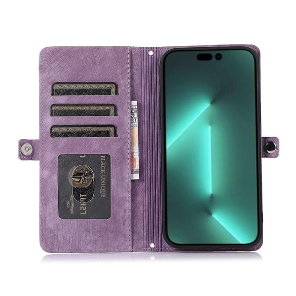 Multi Card Mobiltelefon Læder Etui Til Iphone 15 Pro Max Purple