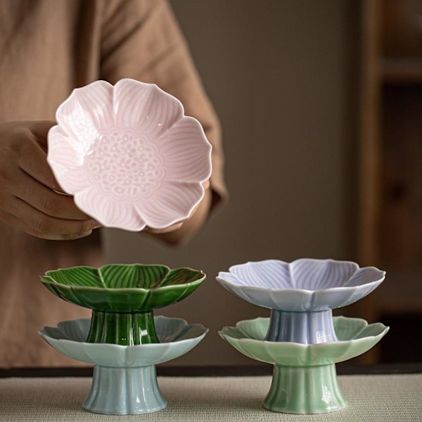 Posliininen Jalkakulho Hedelmille Koristeellinen Keittiöön Maalaistaloon Kodin Sisustukseen vaaleanpunainen sininen pink 12.7cmx5.8cm