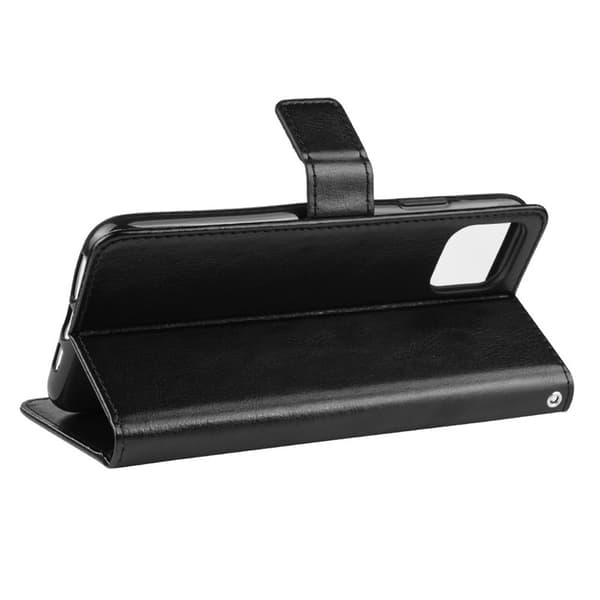 Wallet Case til iPhone 12/12 Pro, Ægte Læder Sort