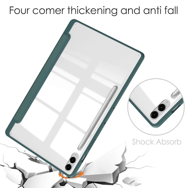 Transparent Fodral för Samsung Galaxy Tab S9 FE Plus, Pennfack Tablet Tri-fold Ställskydd Green