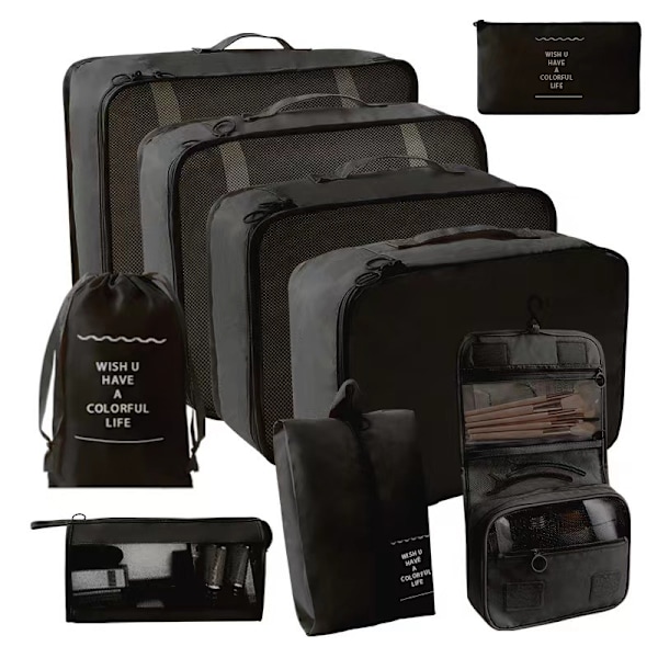 Matkatavarakassit, monitoiminen 9 kpl/setti Matkatavaroiden järjestäjä Vedenpitävä Puristus Matkalaukku Essential Bag