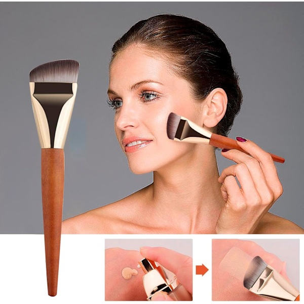 Foundation Blending Brush, Træhåndtag Flydende Foundation Brush | Ansigts Makeup Værktøj, Professionel Kontur Brush
