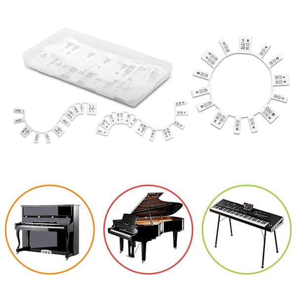 Piano Keyboard Notetiketter Avtagbar Silikon Piano Notguide Med Låda Black and White