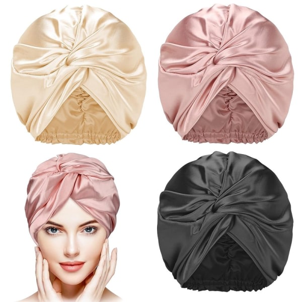 3 delar Sedan hårinpackning för sovande kvinnor Motorhuv Elastisk cap för naturligt lockigt hår Set1