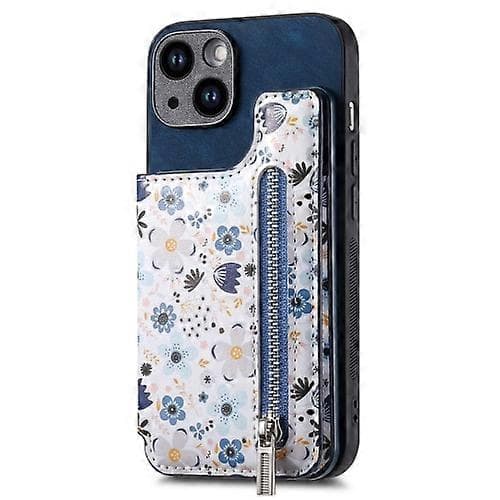 Retro Malet Lynlås Pung Bagside Telefon Cover til iPhone 15