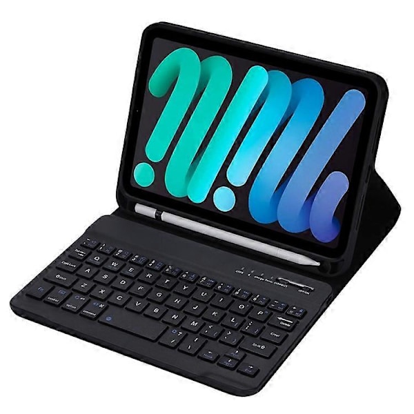 C06B Kompatibelt för iPad mini (2024) / mini (2021) Anti-Repskyddande Fodral med Bluetooth-Tangentbord Stötsäkert Ställ Läder C Black