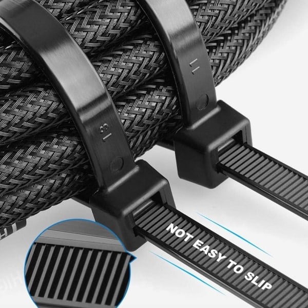 100 kpl Pitkät Letkun Kiinnittimet - 350mm x 8mm - UV-Kestävä - 50kg Vetolujuus - Musta
