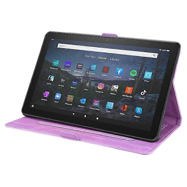 Til Amazon Fire HD 10 Plus 2021 / HD 10 2021 Kærligheds Sommerfugl Mønster Vandret Flip Læderetui med Holder/ Purple