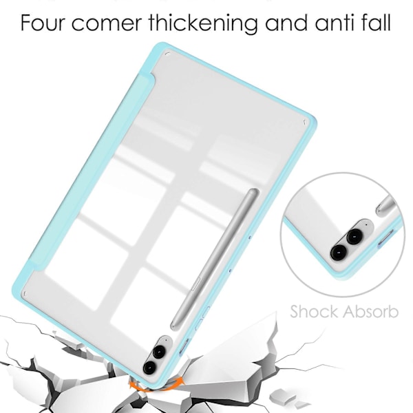 Transparent Fodral för Samsung Galaxy Tab S9 FE Plus, Pennfack Tablet Tri-fold Ställskydd Baby Blue