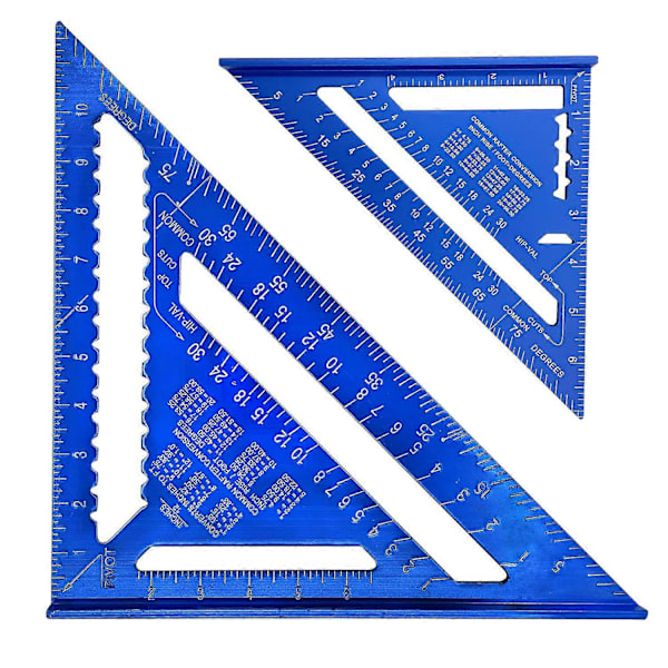 ASNOMY 7 tommer & 12 tommer Imperial Trekant Lineal, Blå Trekant Lineal Tagspær Firkantet Vinkelmåler, Høj Præcision Aluminium Legering Trekant Lineal, Layout Mea