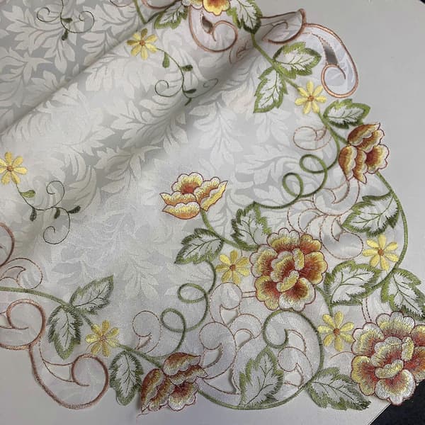 Bordlper brodert med fargerike blomster ca. 40 x 150 cm Polyester, gul