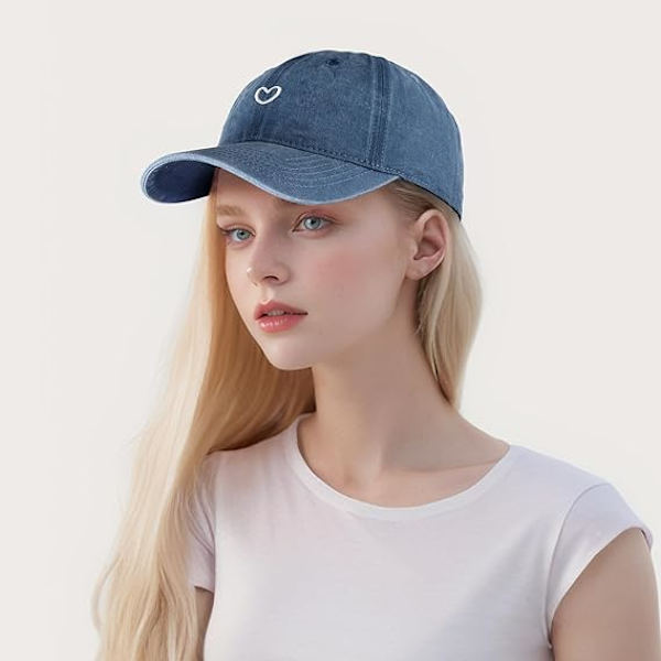 Baseball Cap Vintage Vasket Bomull Kjærlighet Hjerte Brodert Justerbar Sommerhatt Gaver