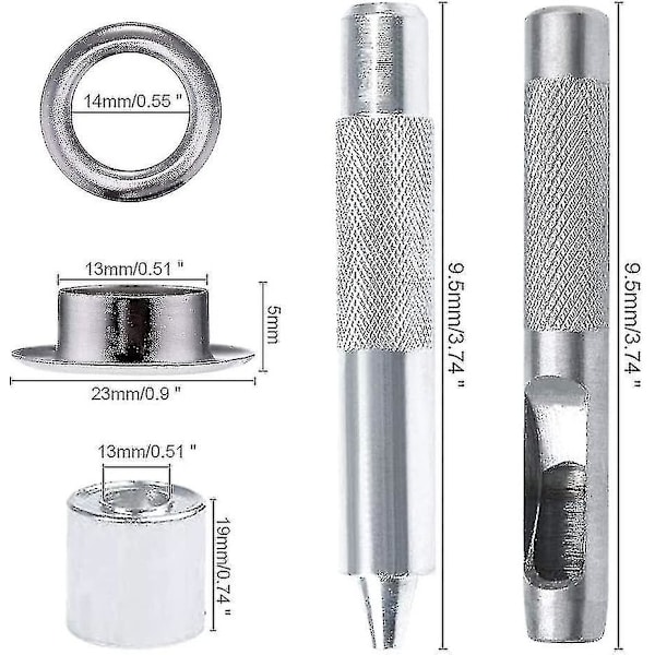 100 st Set Öglor 14mm Grommet Kit Öglor Verktyg Metall Grommet Ögla Kit Med Ögla Verktyg För Canvas Presenning Tält Reparation Silver-AM