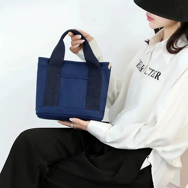 Canvasväska för damer, canvas handväska med flera innerfickor och dragkedja Dark Blue