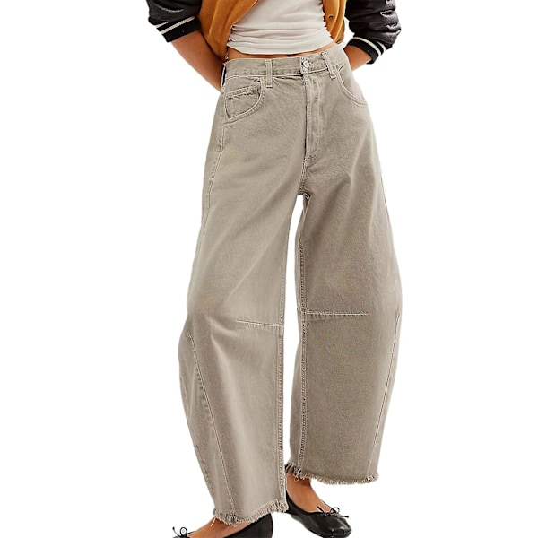 Wide Leg Denim Bukser Komfortable Åndbare Bukser til Dates og Transport Grey M