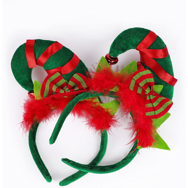 2 st jultomtehatt pannband spetsig hatt hårbåge med fjäder rosett söt julhatt hårband jul utklädningsdräkt No Ears
