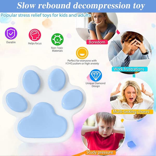 Håndlavede Taba Squishy Store Kattefod Silikone Klemmelegetøj til Stresslindring, Kattefod Kæmpefod Squishy Sensorisk Legetøj til Angst & Afslapning Blå Blue