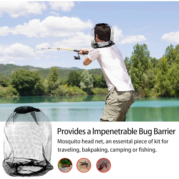 4 stk Midge Head Net, Nylon Mygghodebeskyttende Netting, Fint Mesh Insektnetting, Ansikts- og Halsnetting Deksel for Utendørs, Fotturer