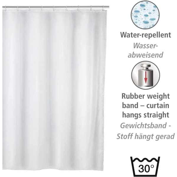 Duschdraperi 180x180 cm, Vitt duschdraperi, Tvättbar textil