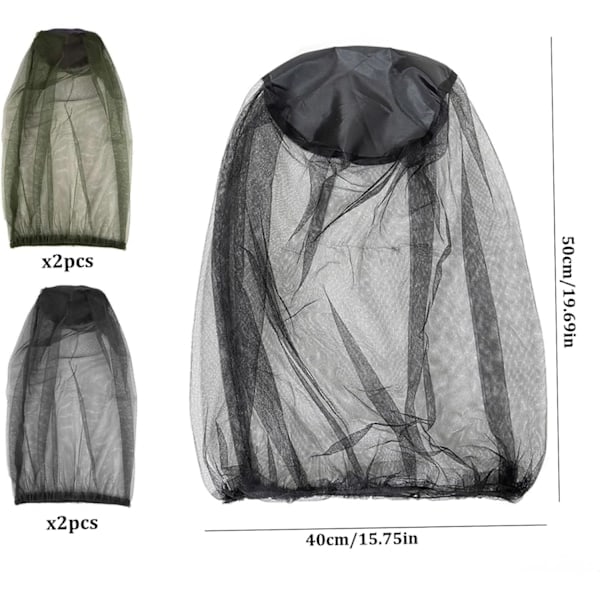 4 stk knott hode netting nett anti insekt mygg hode netting nett fint mesh netting deksel birøkt bee slør for utendørs fotturer camping fiske svart grønn