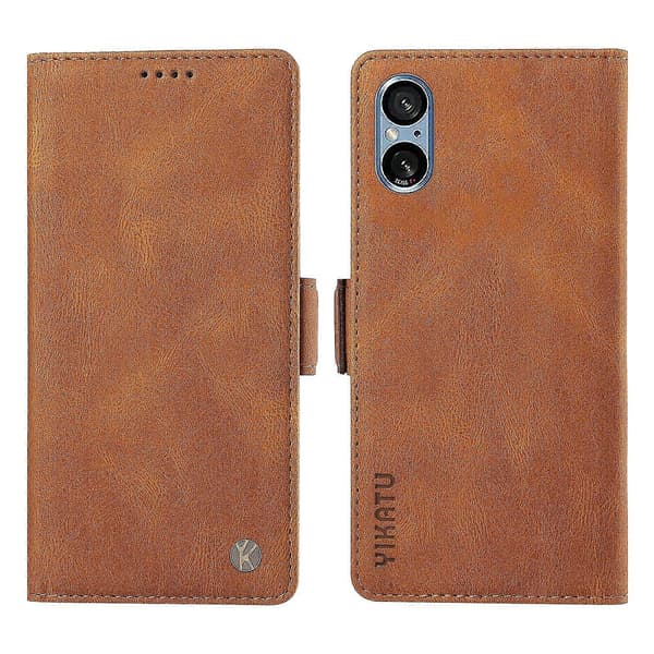 För Sony Xperia 5 V Läder Telefonfodral Vikbart Ställ Plånboksfodral Brown