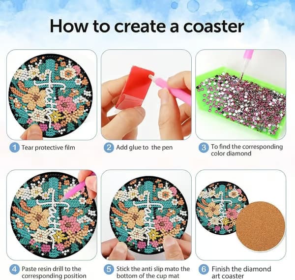 igoodom 8 stk. Cross Diamond Art coaster-sæt til voksne, DIY-håndværkssæt 8 Pcs Coaster(10cm Dia) MB113