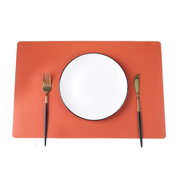 Faux Läder Underlägg Värmebeständiga Halksäkra Bordstabletter Fläcktåliga Återanvändbara Rektangulära Design Underlägg för Hemkök Dekoration Matbord Orange