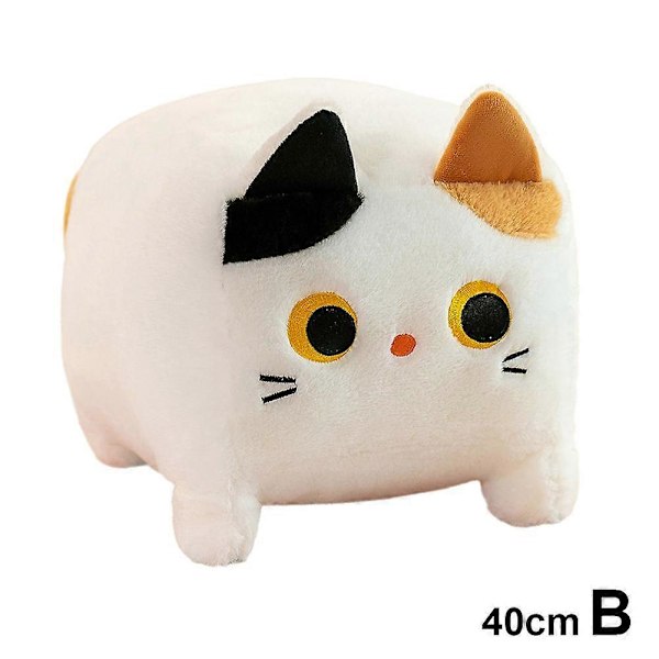 Söt Fyrkantig Plush Katt Leksak Fluffig Svart Katt Kudde Fylld Djur Plush Dock White 40cm