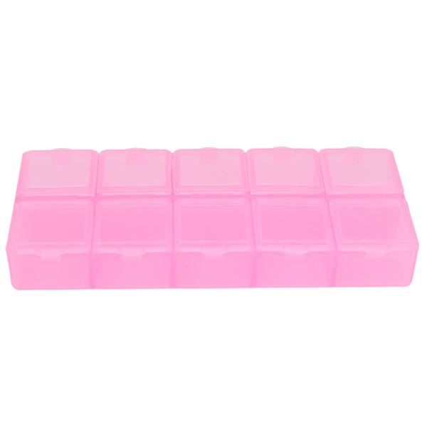 Pearl Container 10 Rum med Holdbar Holdbar Bærbar Transparent Multifunktionel Plast Smykkearrangør Pink