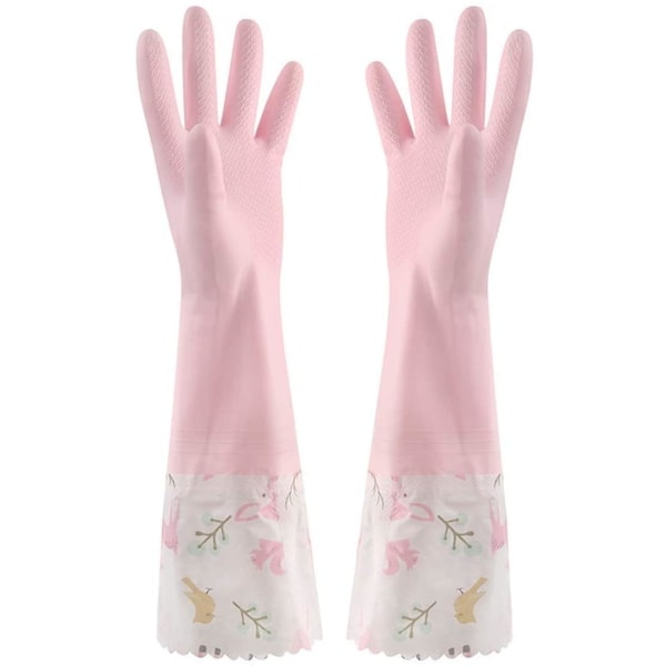 1 Par Rosa Blommiga Gummihandskar Halksäkra Vattentäta Varmare Vinter Lång Manschett Latexhandske