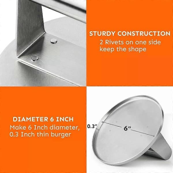 Hamburgerpresse med kant, rustfritt stål 15 cm hamburgerknuser, hamburgergrillverktøy