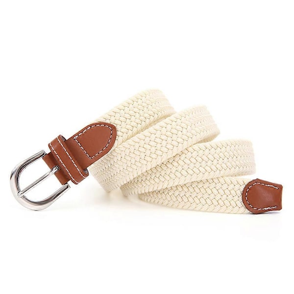Elastisk stof flettet bælte, slidstærkt strækvævet bælte til unisex mænd/kvinder/unge Rice white Wrap tail