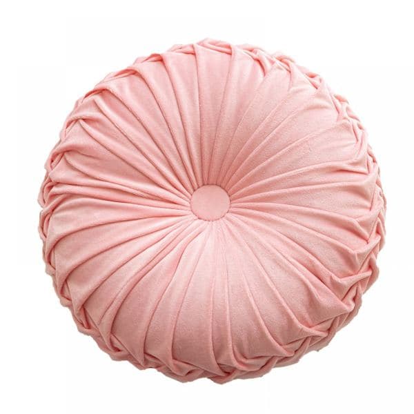 Rund plissert pute Gresskarhjulpute Hånddekorerte puter Pute 38 cm Dekorative puter Rund pute til sofa soverom bil Rosa