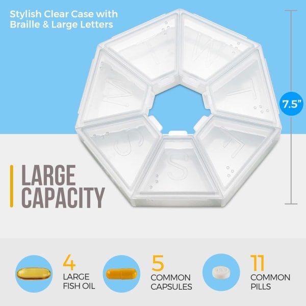 Ukentlig pilleorganisator Transparent 7-siders pillepåminnelse, rund form 2-PAKKE