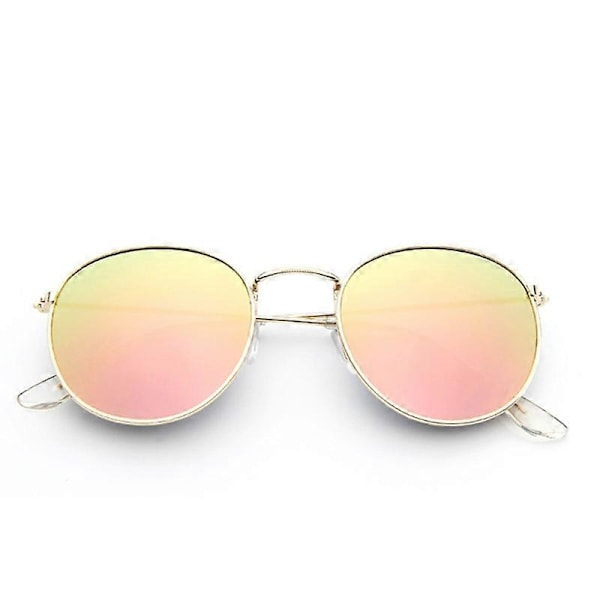Kultaiset metallikehyksiset aurinkolasit naisille, pyöreät peililasit, heijastava pinnoite, retro aurinkolasit, merkkisuunnittelijan trendikkäät silmälasit MirrorPink multi