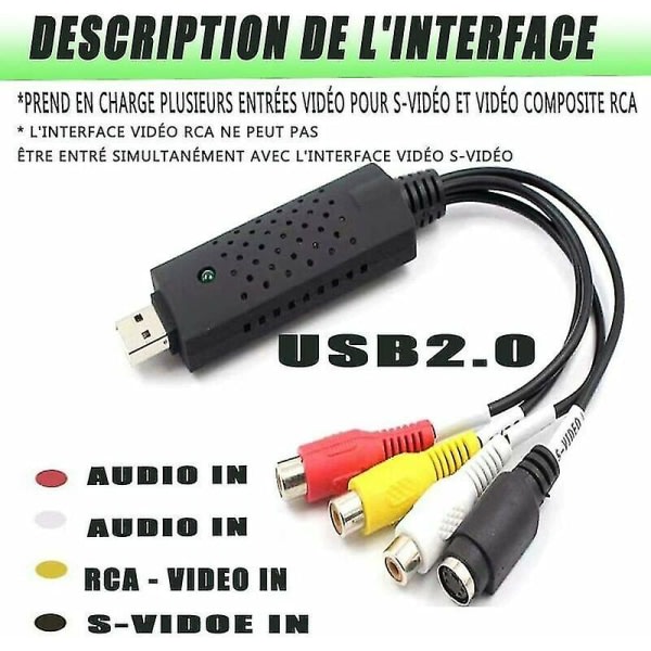Videooptagelse Lyd Video USB 2.0 Digital Vhs Konverter Vcr Video Capture Box Vhs C Hi8 Kassette Overførsel Optager til DVD Kompatibel med Win 10 S Ar
