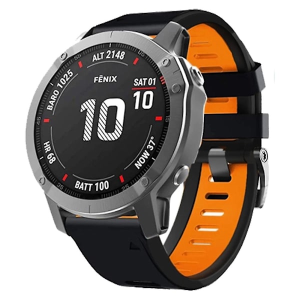 26mm Urrem til Garmin Tactix 7 Pro / Fenix 7x / 6x Pro / 5x Plus, Glat Silikon Dobbelt-farvet Håndledsrem Black Orange