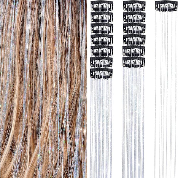 Clip-in Hår Glitter Extensions Set för Halloween Cosplay Party Silver Silver